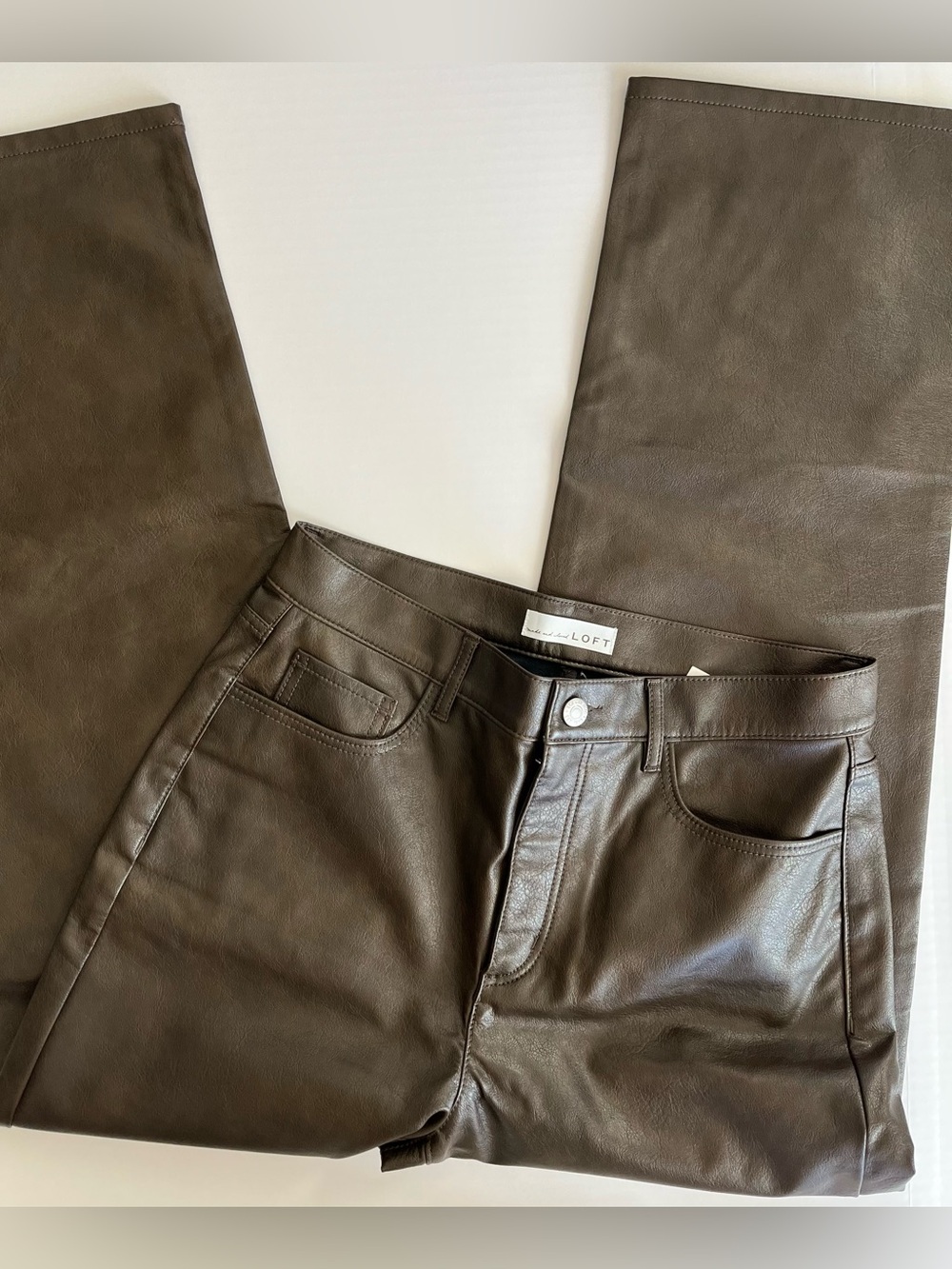 LOFT Five Pocket Straight Leg Pants in Faux Leather— Dark Brown